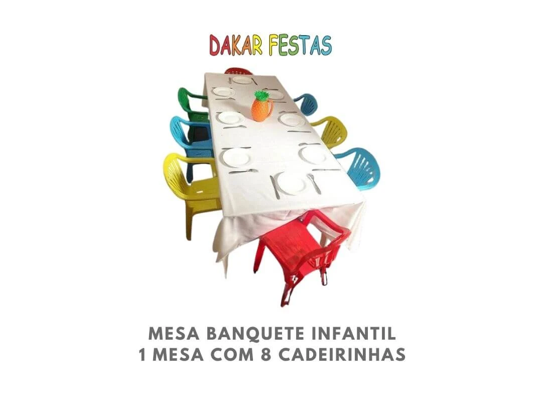 Mesa banquete infantil 8 cadeirinhas alugar belo horizonte dakar festas